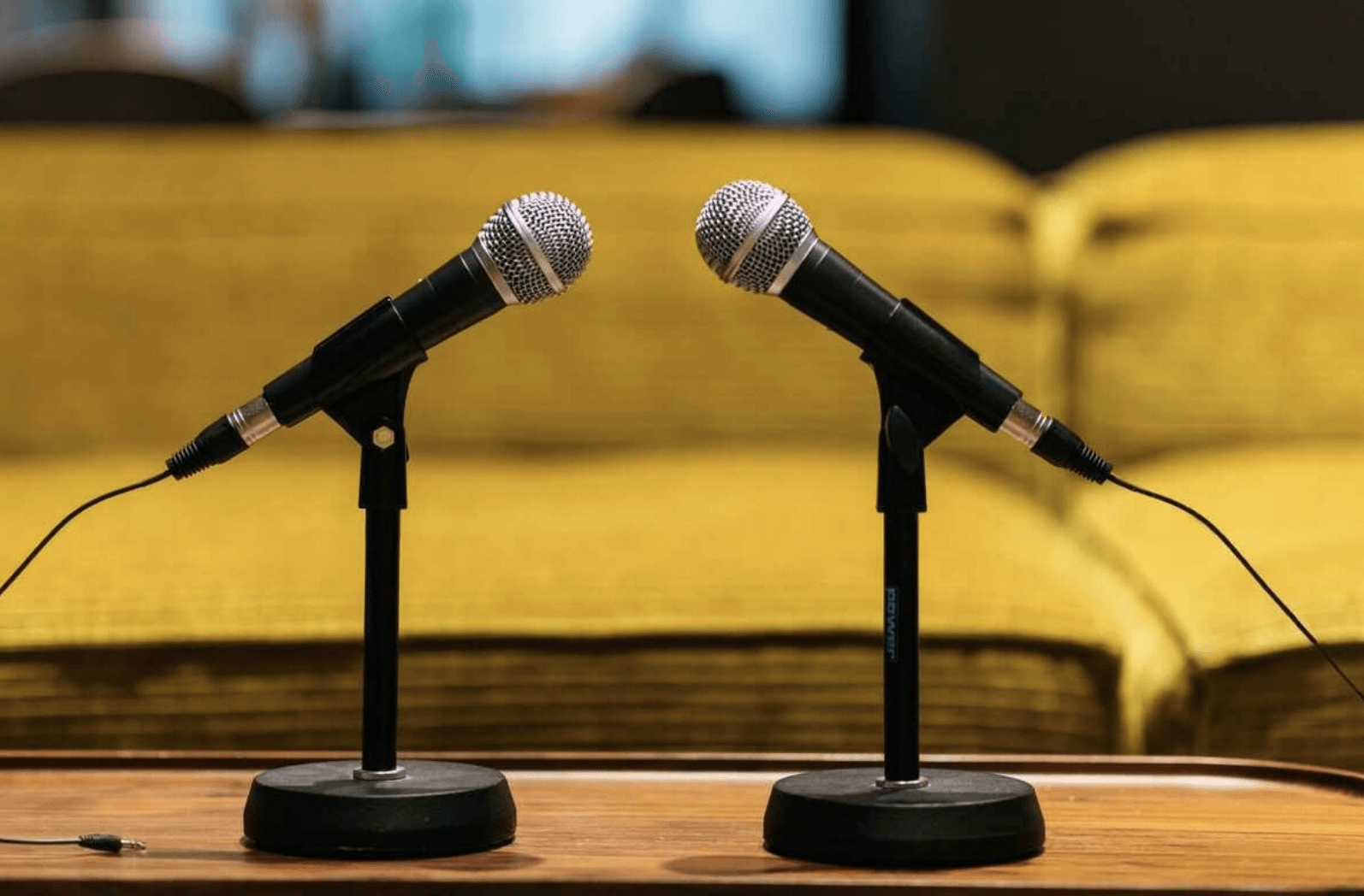 two microphones on a table